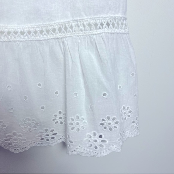Terzo Millennio Italy Linen White Daisy Floral Eyelet Ruffle Hem Top Simple - Picture 6 of 11